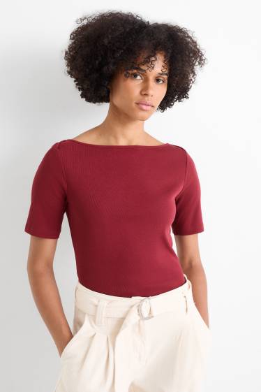 Damen - T-Shirt - Regular Fit - gerippt - bordeaux