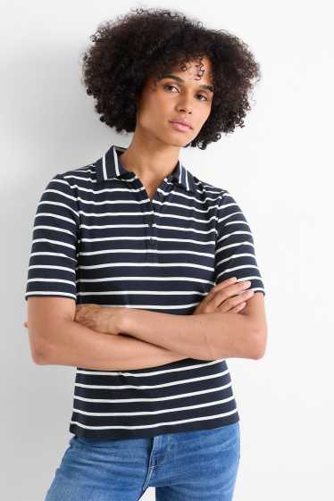 Dámské - Polokošile - regular fit - žebrovaná - pruhovaná - tmavomodrá/bílá