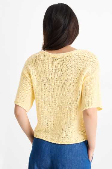 Dames - Gebreide trui - korte mouwen - geel