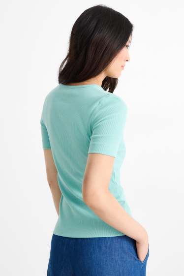 Damen - T-Shirt - Slim Fit - gerippt - hellgrün