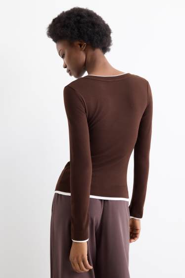 Mujer - Camiseta de manga larga - slim fit - look 2 en 1 - marrón oscuro