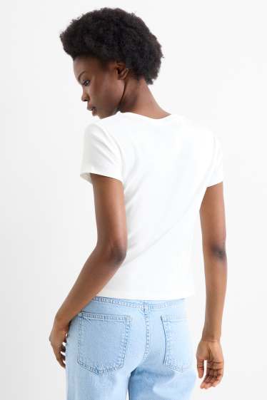 Donna - T-shirt - oversize - a coste - bianco