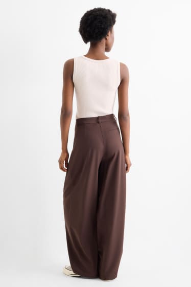 Femmes - Pantalon de toile - mid waist - barrel leg - marron