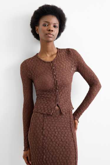 Damen - Crop Langarmshirt - Slim Fit - dunkelbraun