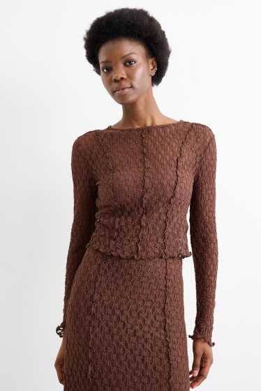 Femmes - Haut court à manches longues - slim fit - marron foncé