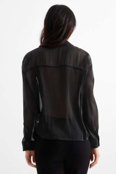 Women - Blouse with knot detail - shiny - black
