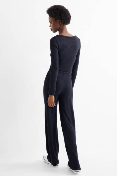 Femmes - Pantalon de jogging - finition côtelée - bleu foncé