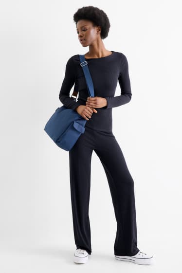 Femmes - Pantalon de jogging - finition côtelée - bleu foncé