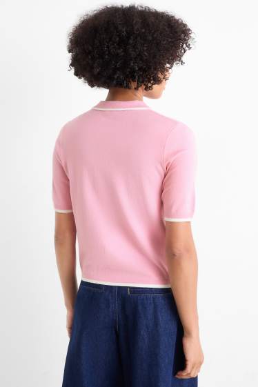 Damen - Strickpullover - kurzarm - pink