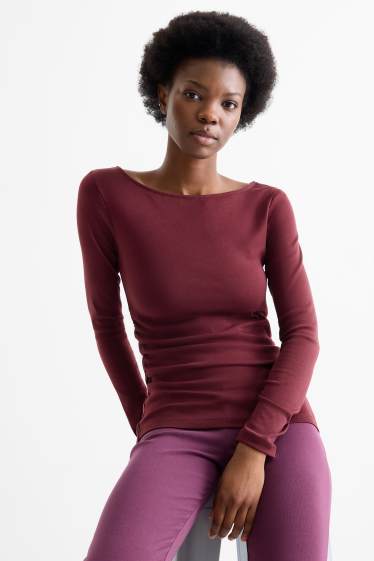 Women - Long sleeve top - slim fit - bordeaux
