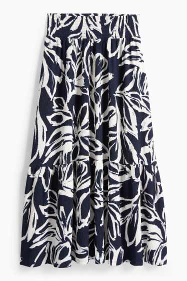 Damen - Rock - geblümt - strukturiert - blau / weiß