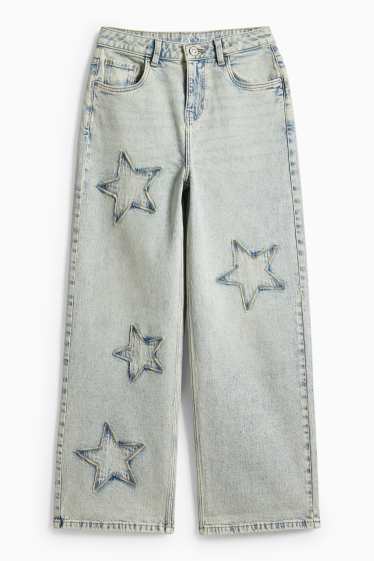 Kinder Mädchen - Stern - Wide Leg Jeans - helljeansblau
