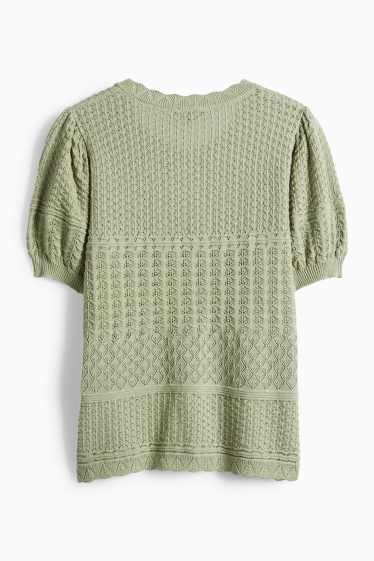 Dámské - Pletený kardigan - strukturovaný - zelená