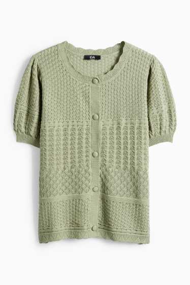 Dámské - Pletený kardigan - strukturovaný - zelená