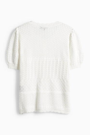 Dámské - Pletený kardigan - strukturovaný - bílá