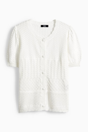 Dámské - Pletený kardigan - strukturovaný - bílá