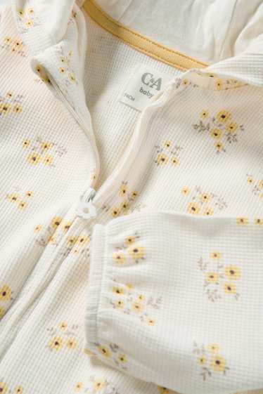 Baby Mädchen - Blümchen - Baby-Sweatjacke mit Kapuze - strukturiert - weiss / gelb