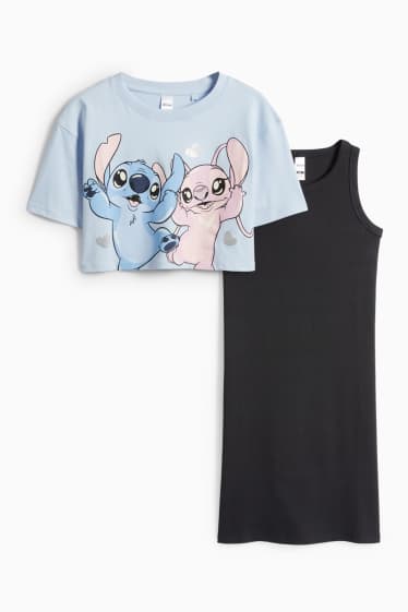 Kinderen: meisjes - Lilo & Stitch - set - T-shirt en jurkje - 2-delig - lichtblauw