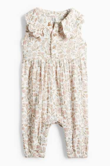 Baby: meisjes - Bloemetje - babyjumpsuit - crème wit