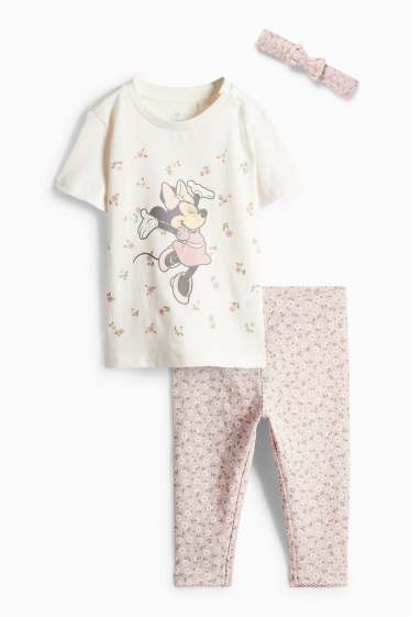Baby: meisjes - Minnie Mouse - babyoutfit - 3-delig - wit / roze