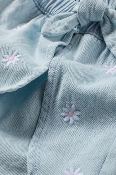 Copii - Fete - Floare - fustă-pantalon scurtă cu nod - aspect de jeans - albastru deschis