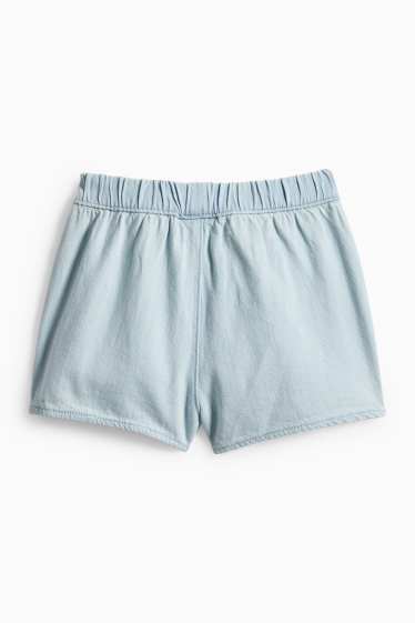 Copii - Fete - Floare - fustă-pantalon scurtă cu nod - aspect de jeans - albastru deschis