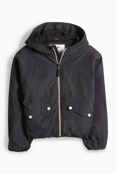 Kinder Mädchen - Jacke mit Kapuze - wasserabweisend - schwarz