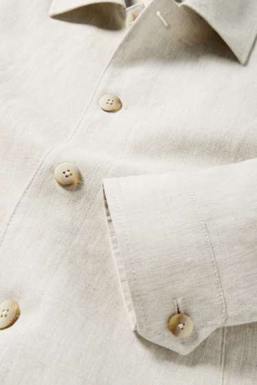 Pánské - Košilová bunda - regular fit - kent - lněná směs - světle béžová