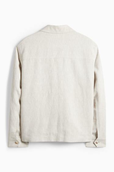 Pánské - Košilová bunda - regular fit - kent - lněná směs - světle béžová