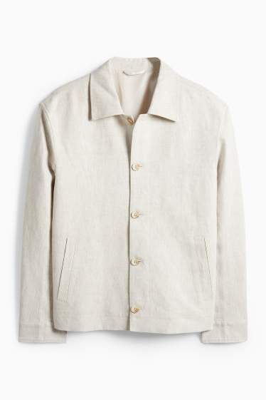 Pánské - Košilová bunda - regular fit - kent - lněná směs - světle béžová