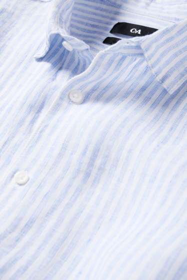 Hommes - Chemise en lin - regular fit - col Kent - à rayures - bleu / blanc