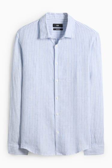 Hommes - Chemise en lin - regular fit - col Kent - à rayures - bleu / blanc