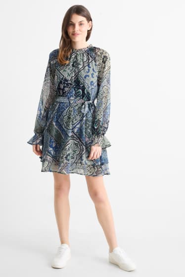 Damen - Chiffon-Kleid - gemustert - dunkelblau