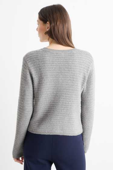 Dámské - Pletený kardigan - s třpytivým efektem - strukturovaný - šedá