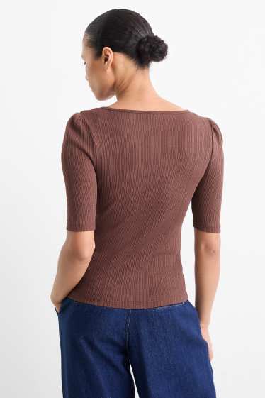 Damen - T-Shirt - Regular Fit - gerippt - dunkelbraun