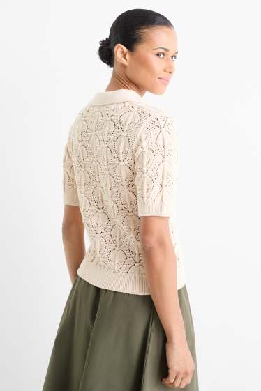 Women - Knitted jumper - short sleeve - beige