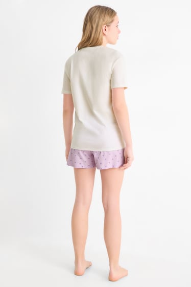 Kinder Mädchen - Schleife und Herz - Shorty-Pyjama - 2 teilig - lila  / weiss