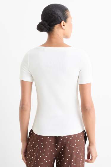 Femmes - T-shirt - slim fit - finition côtelée - blanc