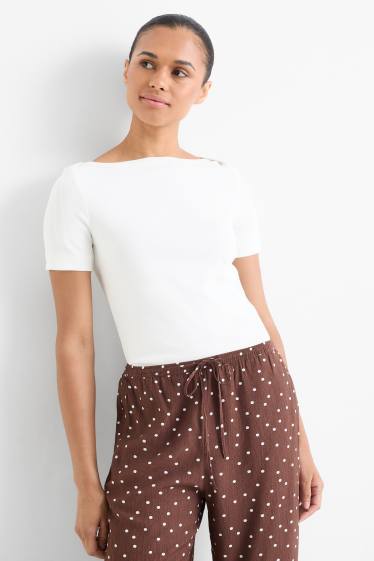 Femmes - T-shirt - slim fit - finition côtelée - blanc