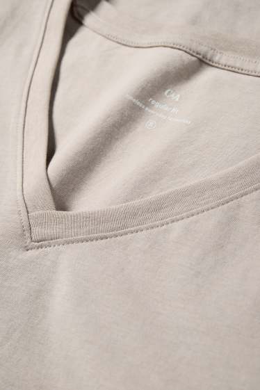 Donna - T-shirt scollo a V - regular fit - beige