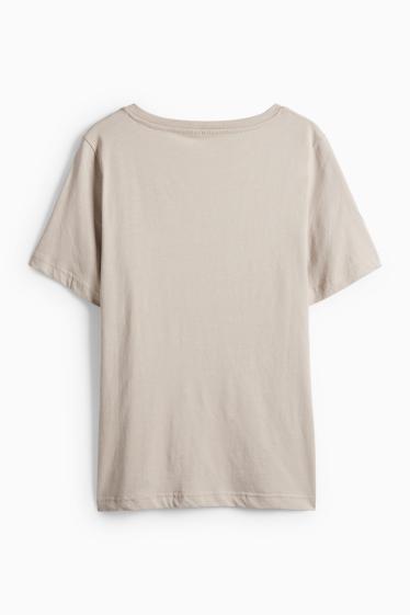 Donna - T-shirt scollo a V - regular fit - beige