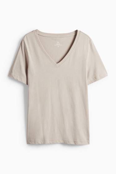 Donna - T-shirt scollo a V - regular fit - beige