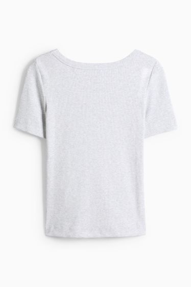 Damen - T-Shirt - Regular Fit - gerippt - hellgrau