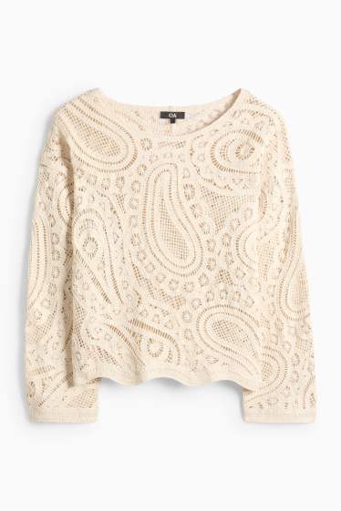 Damen - Crochet-Pullover - cremeweiss
