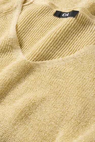 Damen - Strickpullover - kurzarm - Glanz-Effekt - gelb