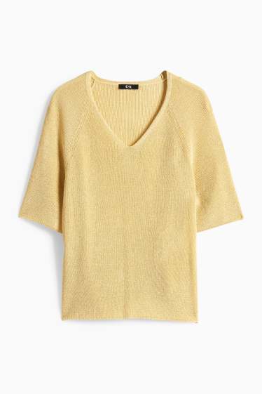 Damen - Strickpullover - kurzarm - Glanz-Effekt - gelb