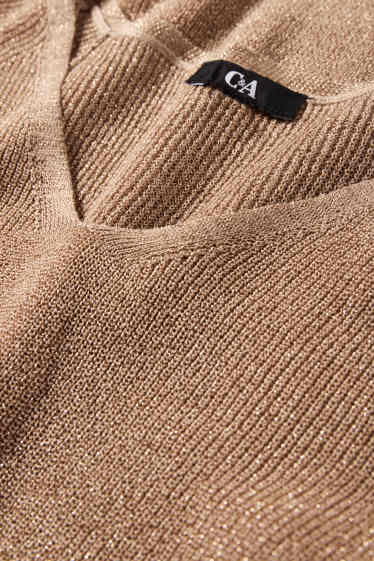 Damen - Strickpullover - kurzarm - Glanz-Effekt - hellbraun