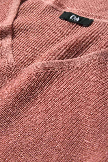 Damen - Strickpullover - kurzarm - Glanz-Effekt - dunkelrosa