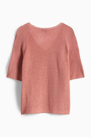 Damen - Strickpullover - kurzarm - Glanz-Effekt - dunkelrosa