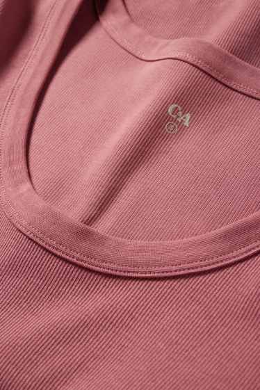 Femmes - T-shirt - regular fit - côtelé - rose foncé